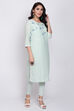 Mint Green Cotton Straight Printed Kurta image number 3