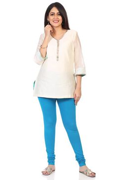 Deep Turquoise Cotton Lycra Churidar image number 5