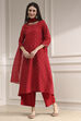 Red Polyseter Blend Straight Printed Fusion Set