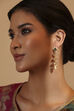 Green Gold Plated Brass Drop Studded Earrings image number 3