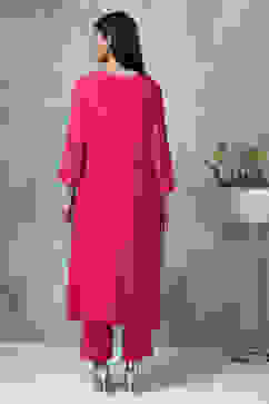 Fuchsia Rayon Straight Kurta Pants Set image number 6