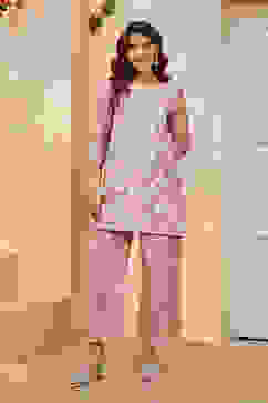 Antique Rose Polyester Blend Straight Kurta Set image number 0