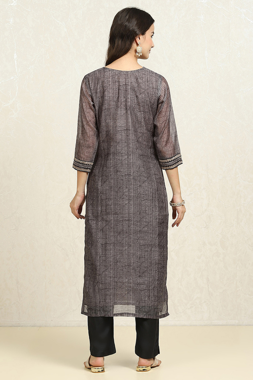 Grey Chanderi Blend Printed Unstitched Suit Set image number 5