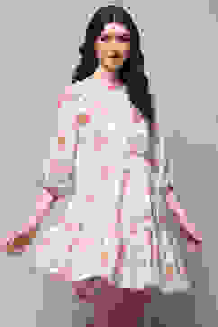 White Cotton A-Line Dress image number 4