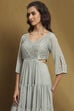 Aqua Green Poly Chiffon Embroidered Festive Tiered Dress image number 1