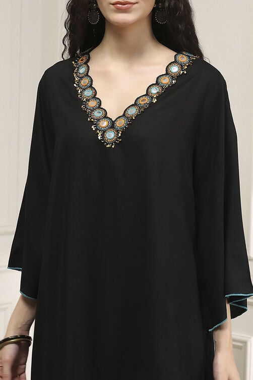 Black Viscose Rayon Relaxed Solid Suit Set image number 1