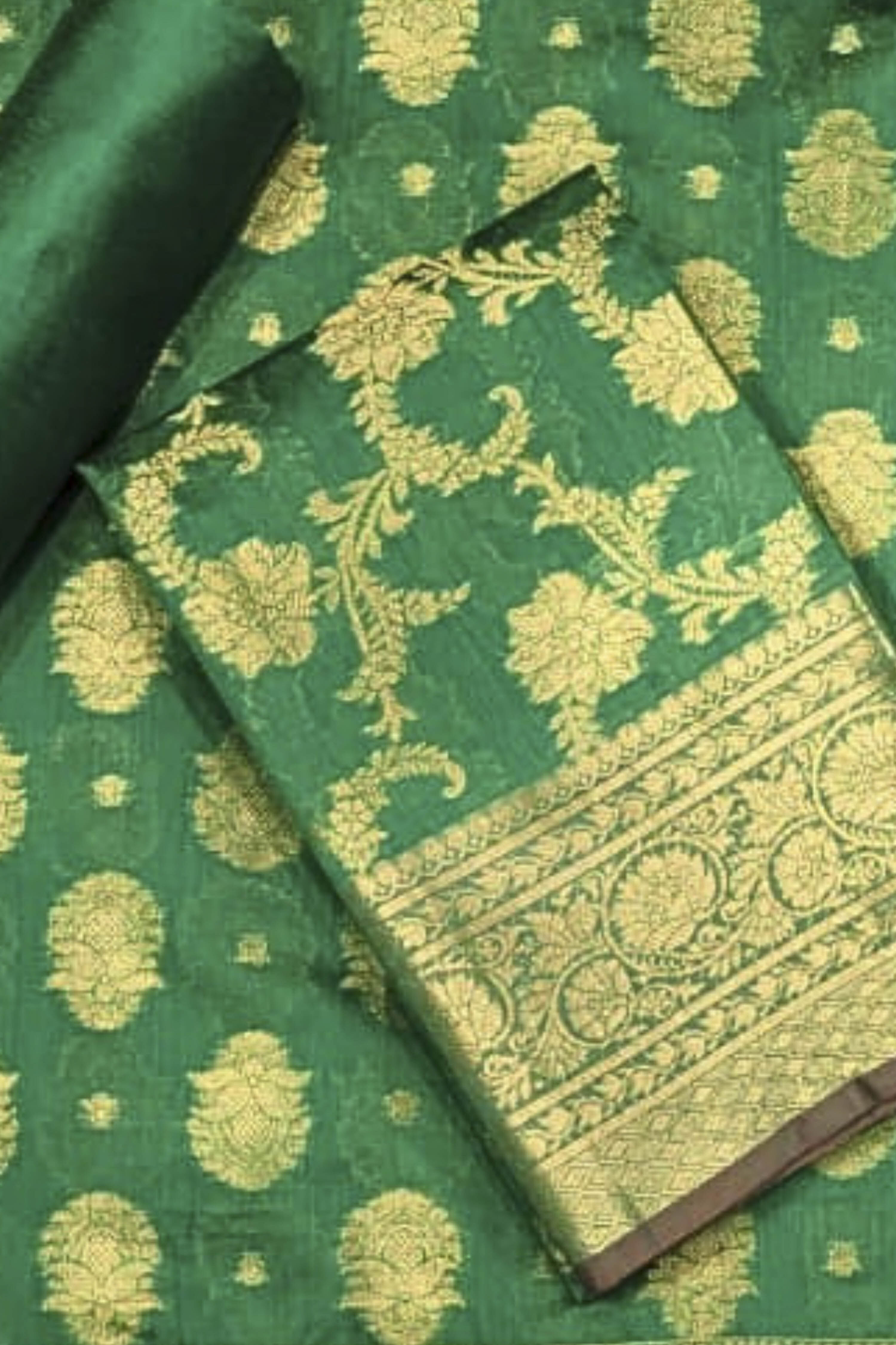 Green Chanderi Silk Printed Unstitched Suit Set image number 1