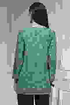 Turquoise Printed Straight Short Kurta image number 3