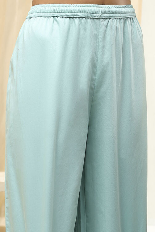 Aqua Cotton Silk Embroidered Straight Suit Set image number 2