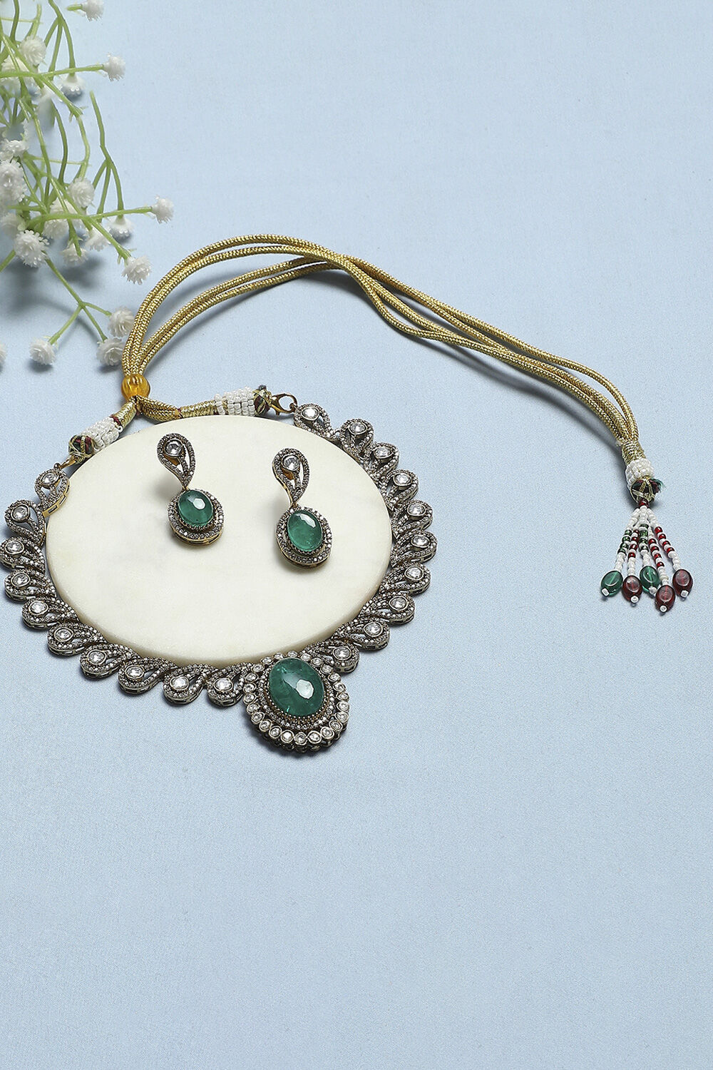 Green Brass Necklace Set image number 0
