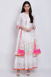 White Cotton A-Line Printed Kurta image number 3