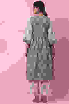 Grey Cotton A-Line Kurta Set image number 4