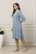 Powder Blue Viscose Rayon Straight Solid Kurta image number 2