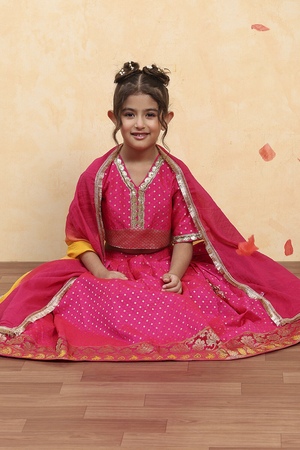 Pink Polyester Yarndyed Fitted Lehenga Set image number 0