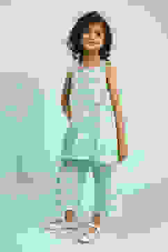 Green and White Cotton A-Line Kurta Set image number 3