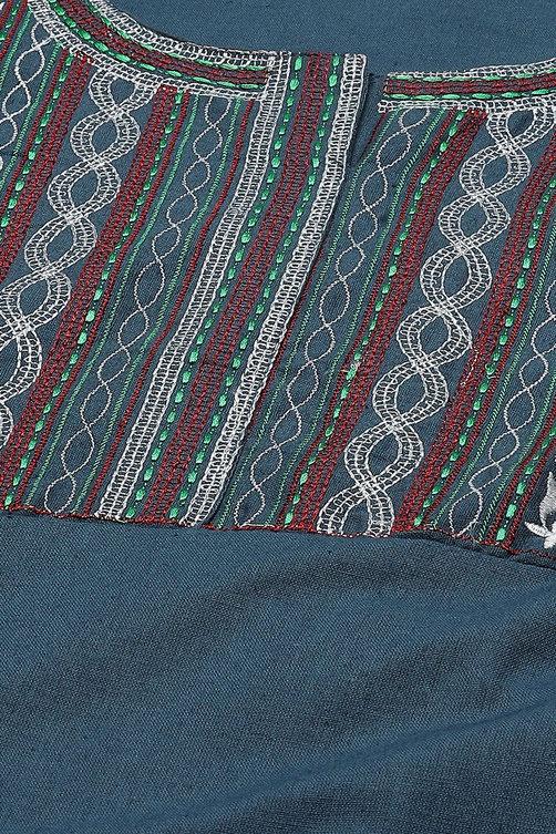 Blue Straight Kurta Regular Pants Suit Set image number 1