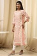Blue and White Cotton Printed Straight Kurta image number 2