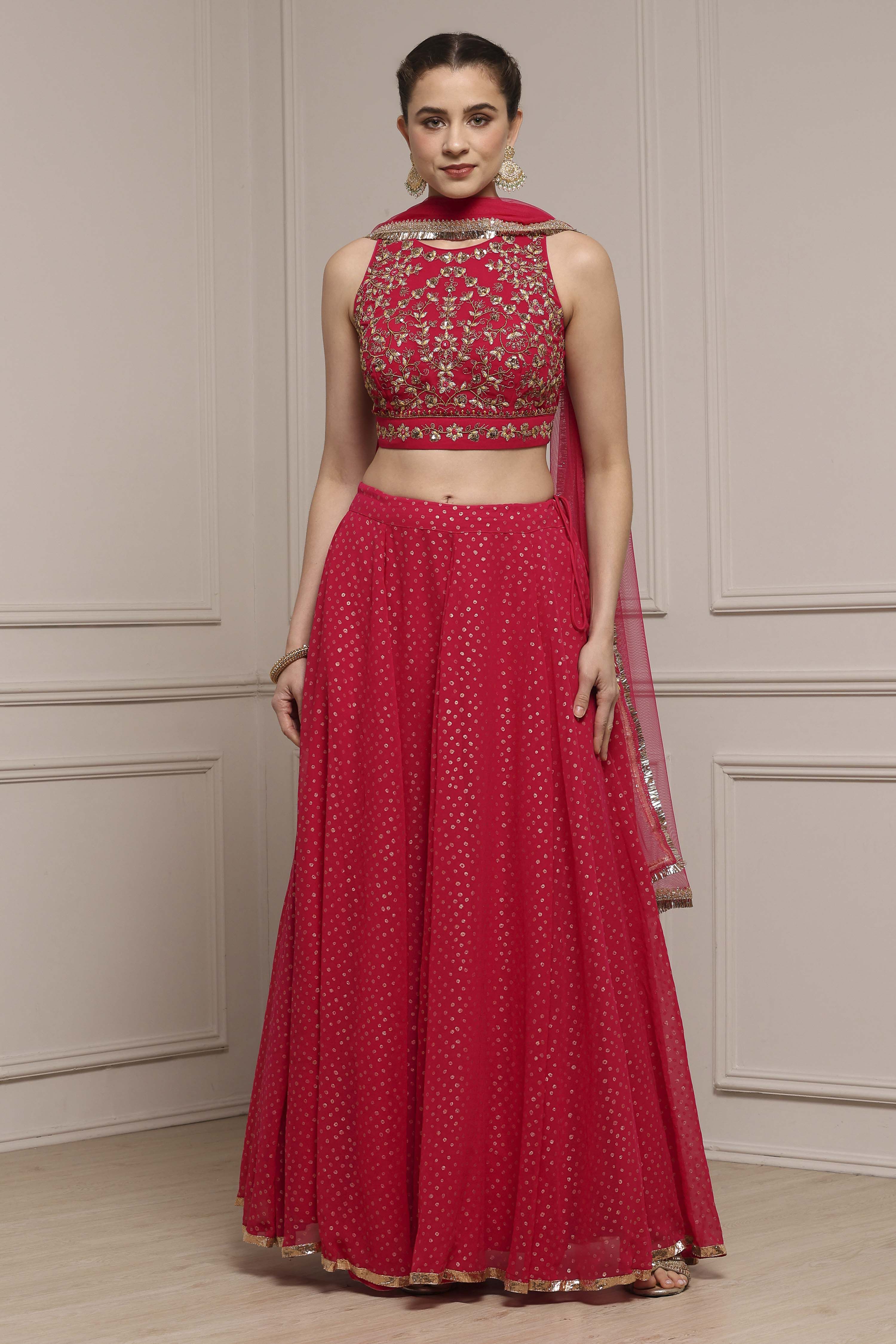 Fuchsia Polyester Printed Lehenga Set image number 6