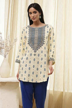 Beige Printed Straight Short Kurta image number 5