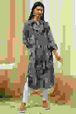 Charcoal Floral Printed Straight Kurta image number 1