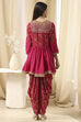 Fuchsia Viscose Floral Printed Peplum Suit Set image number 4