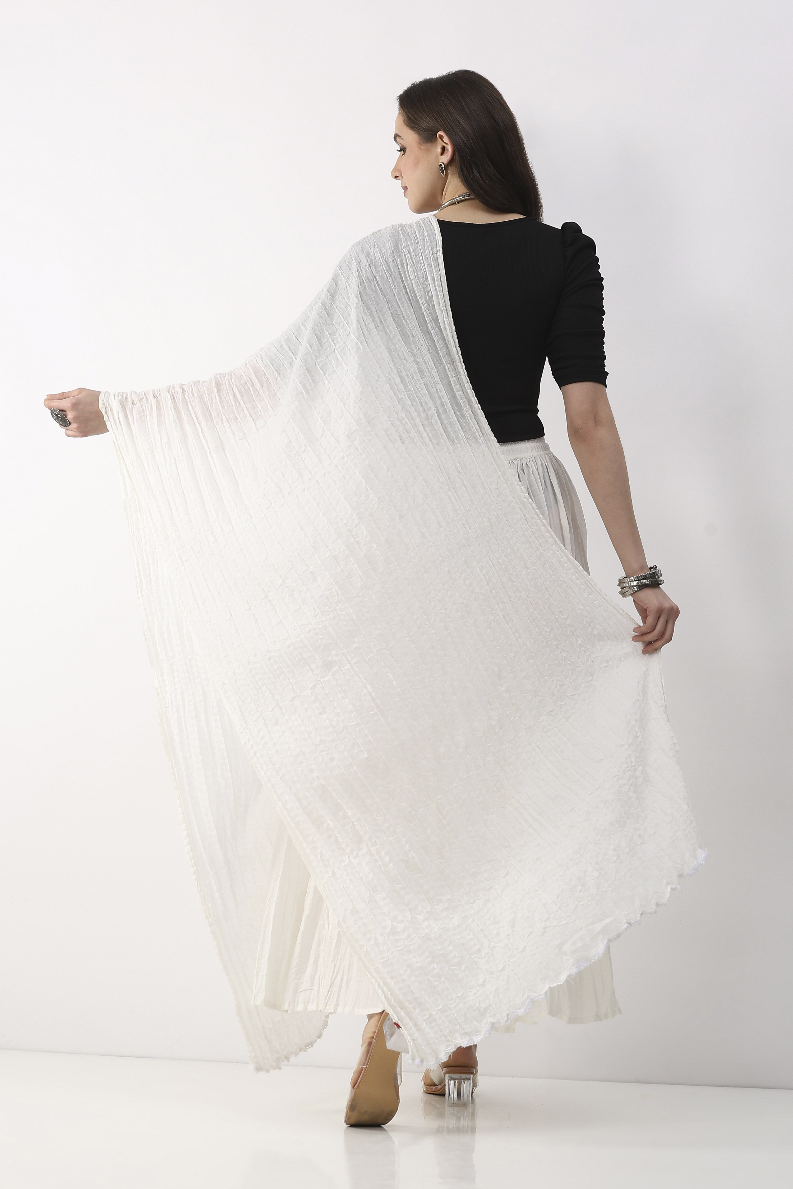 White Cotton Textured Solid Dupatta image number 3
