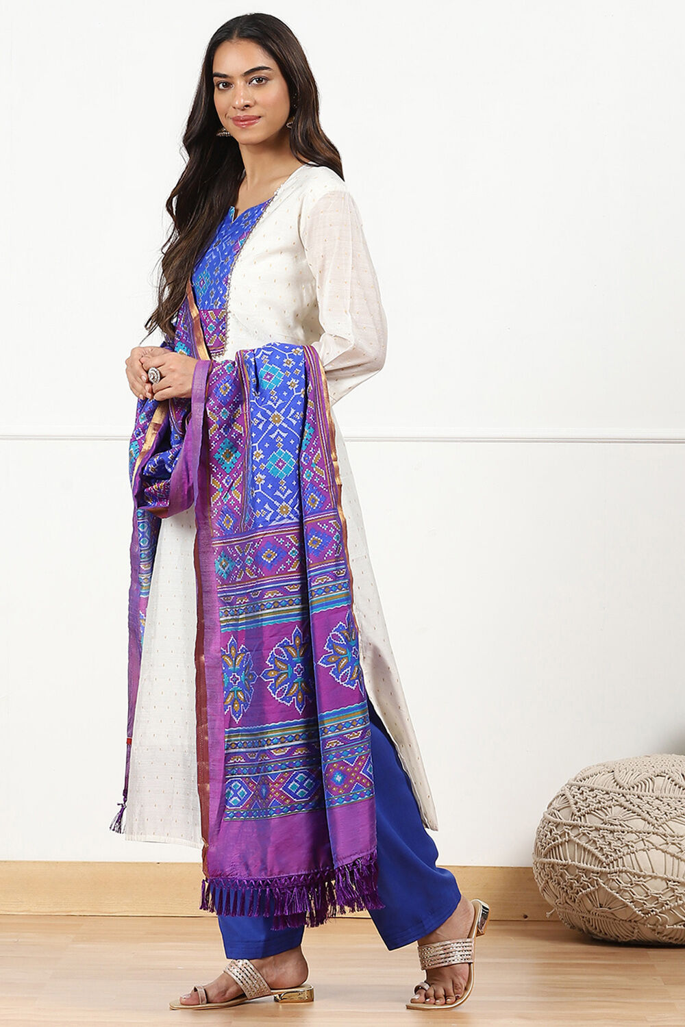 Pink Cotton Schiffly Unstitched Suit Set image number 5