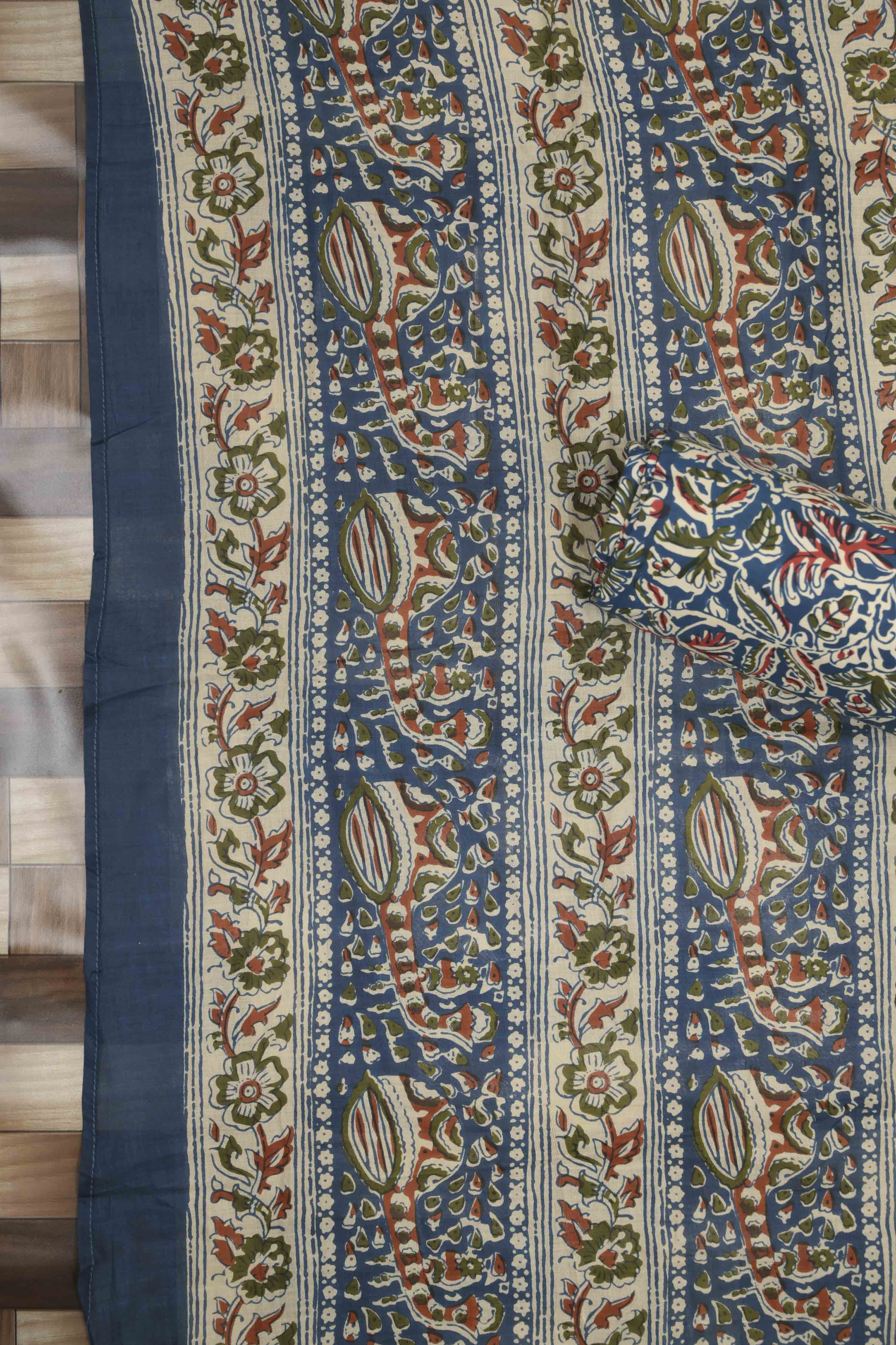 Blue Cotton Printed Unstitched Suit Set image number 3