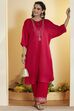 Red Polyester Straight Kurta