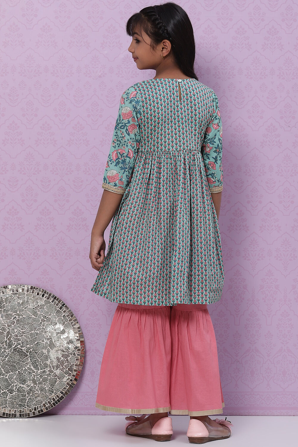 Sea Green Cotton Straight Garara Kurta Garara Suit Set image number 4