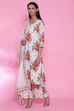 Off White Cotton Straight Kurta Palazzo Suit Set image number 3
