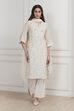 Ivory Poly Chanderi Embroidered Straight Suit Set image number 6