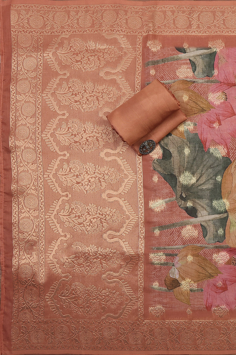 Coral Chanderi Printed Unstitched Suit Set image number 3