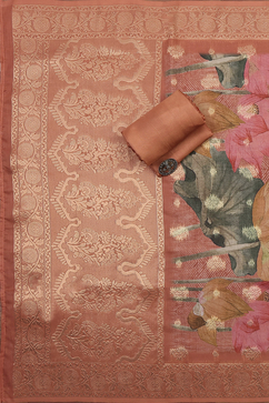 Coral Chanderi Printed Unstitched Suit Set image number 3