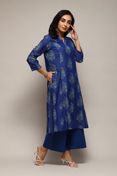 Royal Blue Polyester A-Line Printed Kurta Palazzo Suit Set image number 5