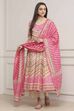 Pink Cotton Printed Anarkali Suit Set