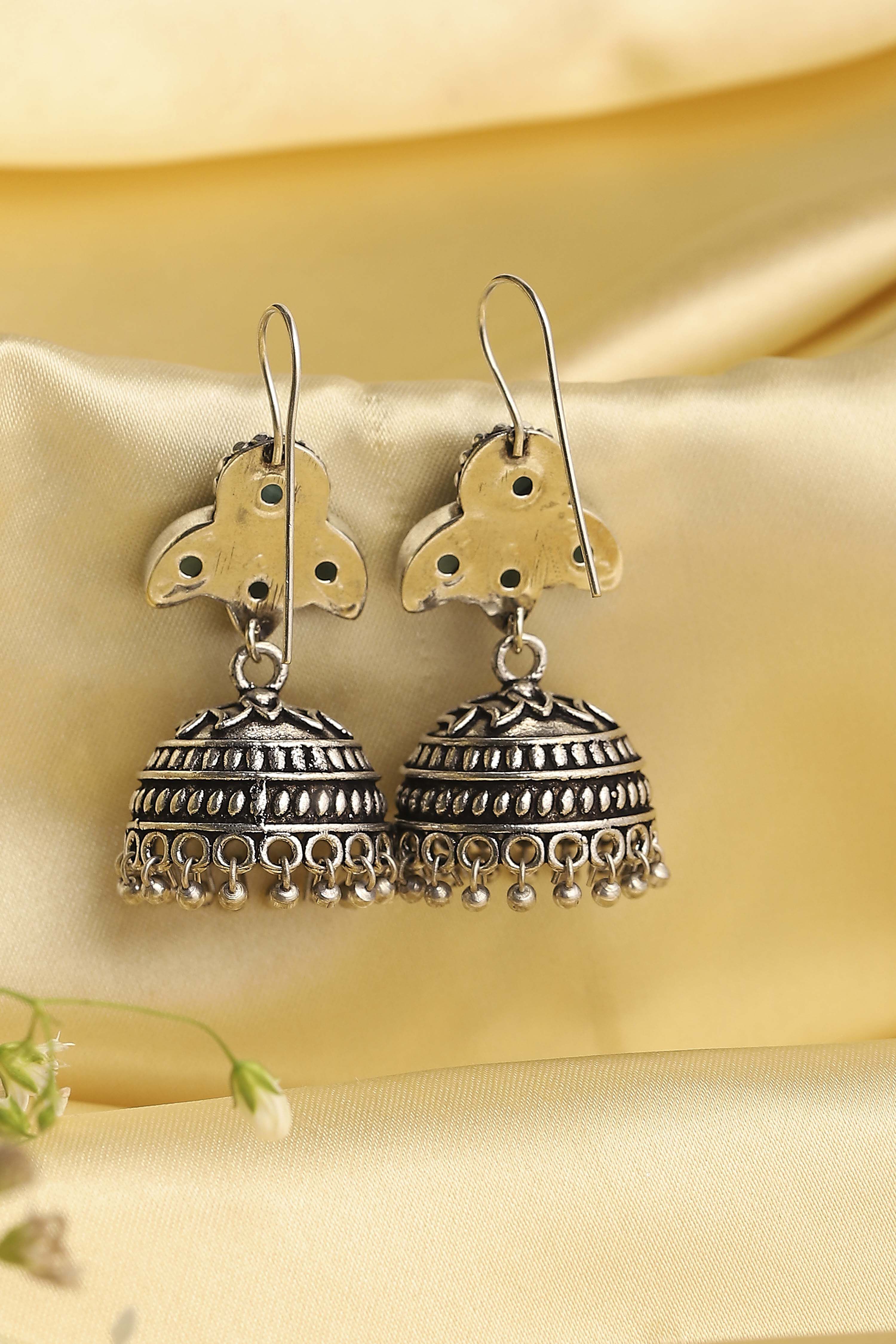 Mint Green Brass Jhumka image number 2