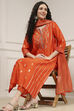 Orange Silk Straight Yarndyed Suit Set image number 0