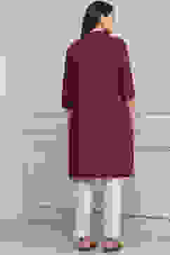 Wine Cotton Solid Straight Kurta image number 3