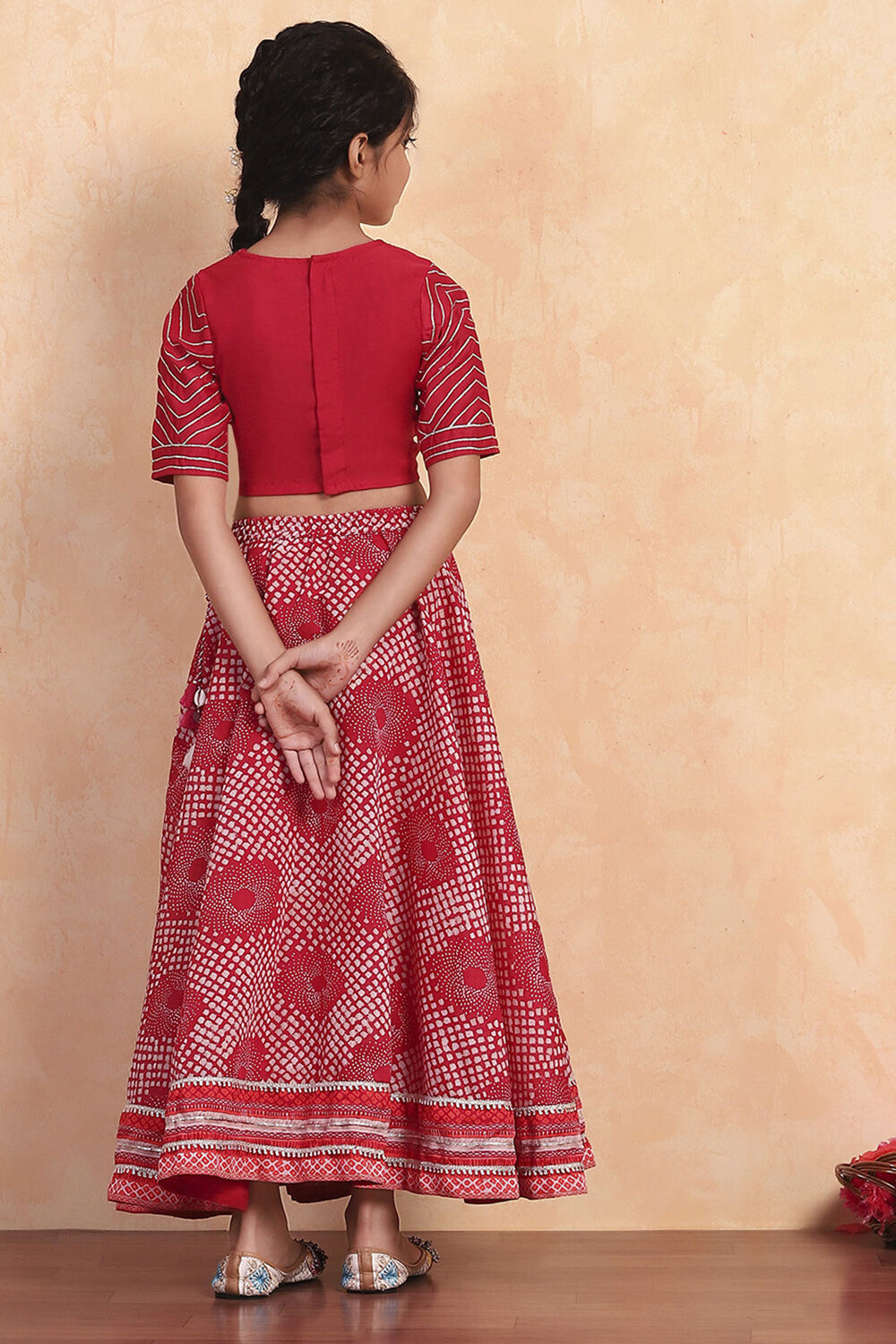 Red Poly Chanderi Printed Lehenga Set image number 4