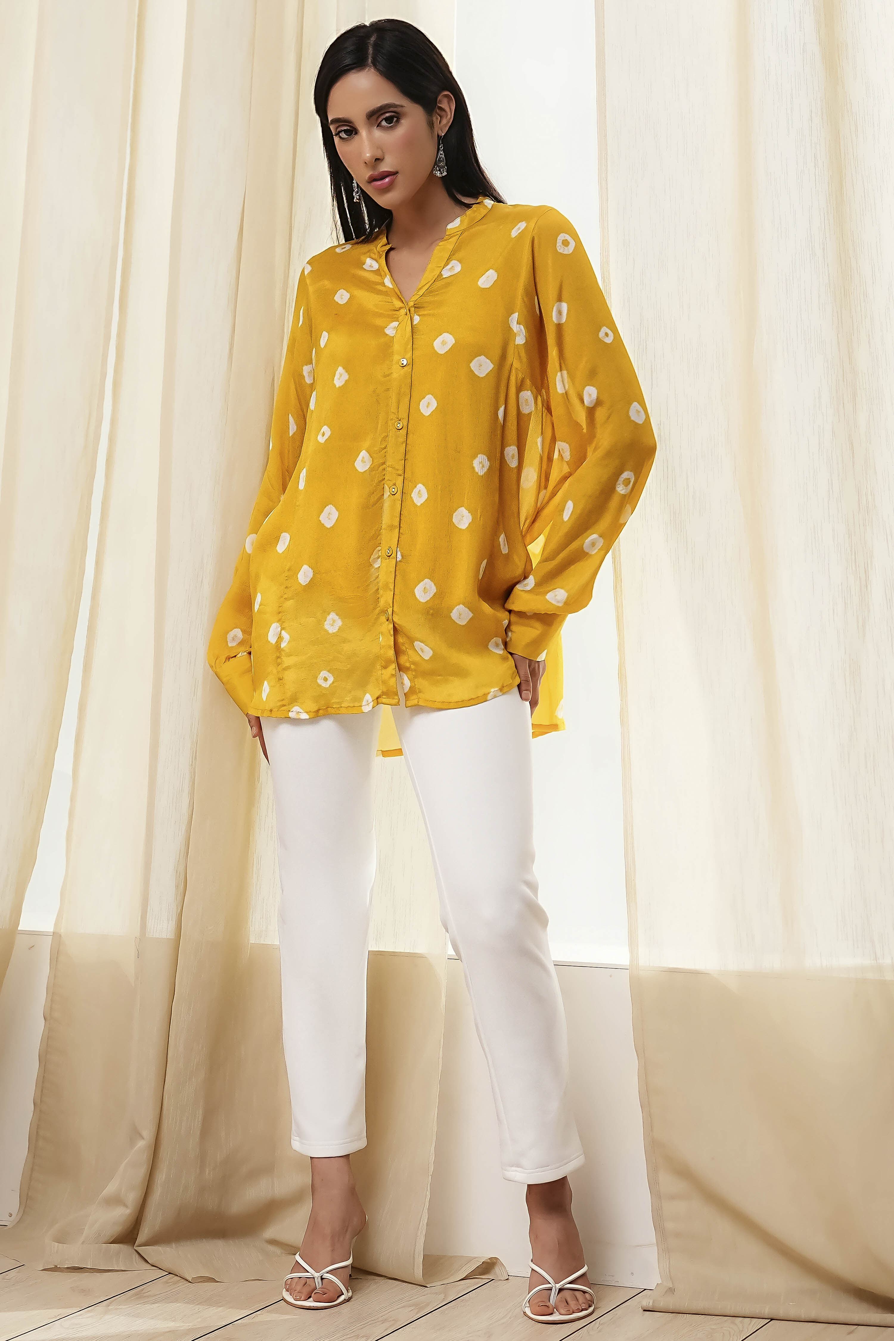 Mustard Yellow Printed Straight Shirt image number 0
