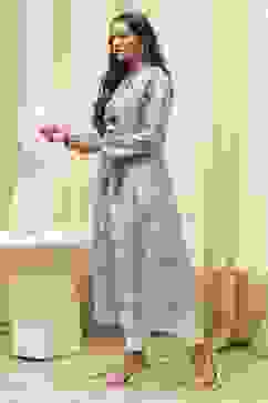 Dull Blue Cotton Printed Flared Kurta image number 3