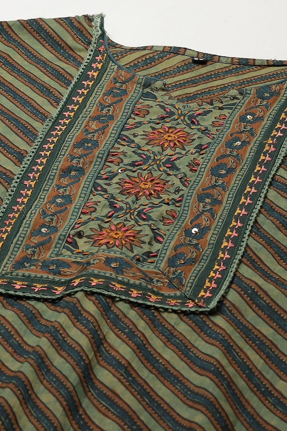 Teal Cotton Printed Unstitched Suit Set image number 2