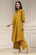 Ochre Yellow Polyester A-Line Dyed Kurta Pants Set image number 3