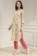 Yellow Cotton Blend Printed Straight Kurta image number 2