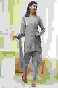 Grey Art Silk Straight Suit Set image number 6