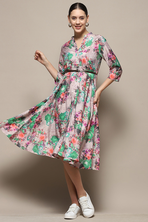 Buy Multi-coloured Floral Block Printed A-line Dress Online at Biba India Buy Multi-coloured Floral Block Printed A-line Dress Online at Biba India