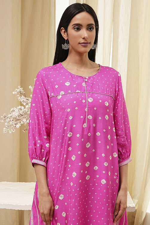 Pink Modal Blend A-Line Printed Kurta image number 1