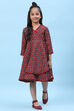Green & Maroon Silk Front Open Printed Dress image number 5