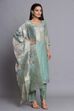 Green Unstitched dress material Suit Set image number 2